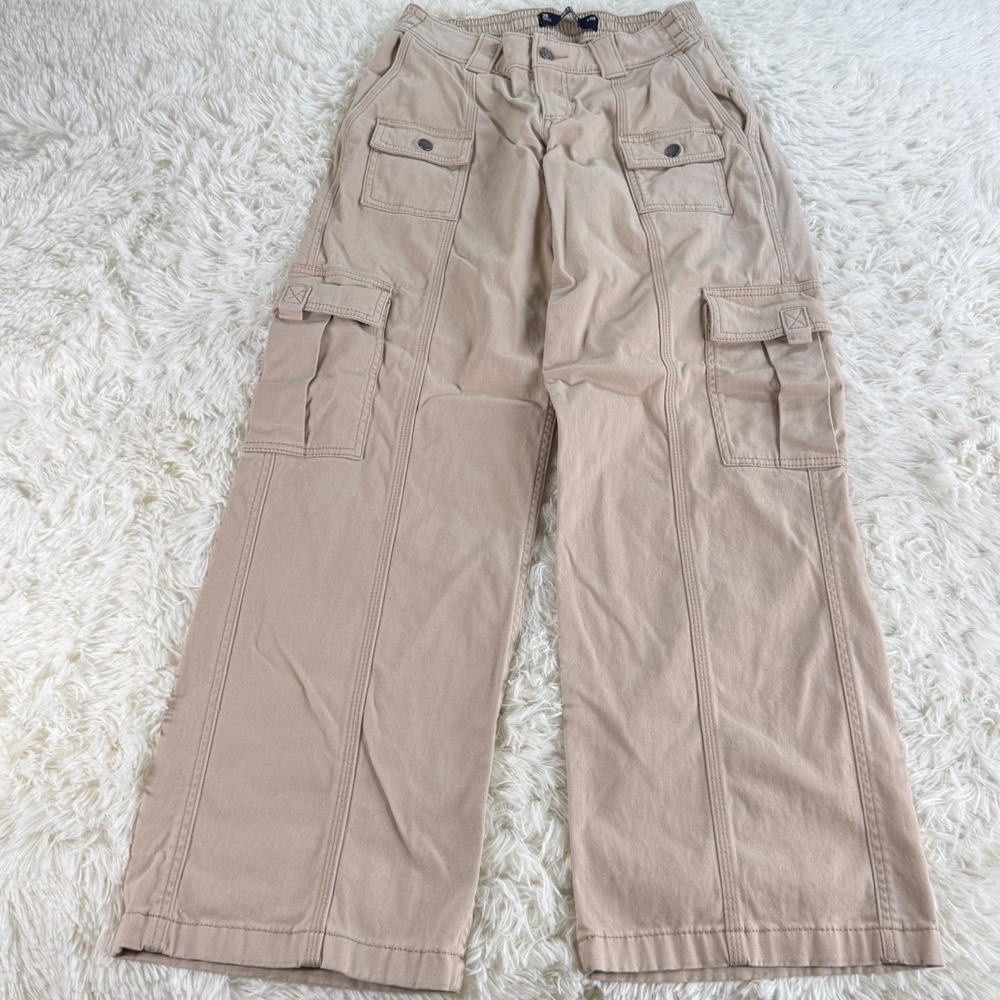 Hollister Low-Rise Baggy Cargo Pants Tan Khaki Size 2R Waist 26 Y2K Grunge Sk8 - Picture 2 of 13